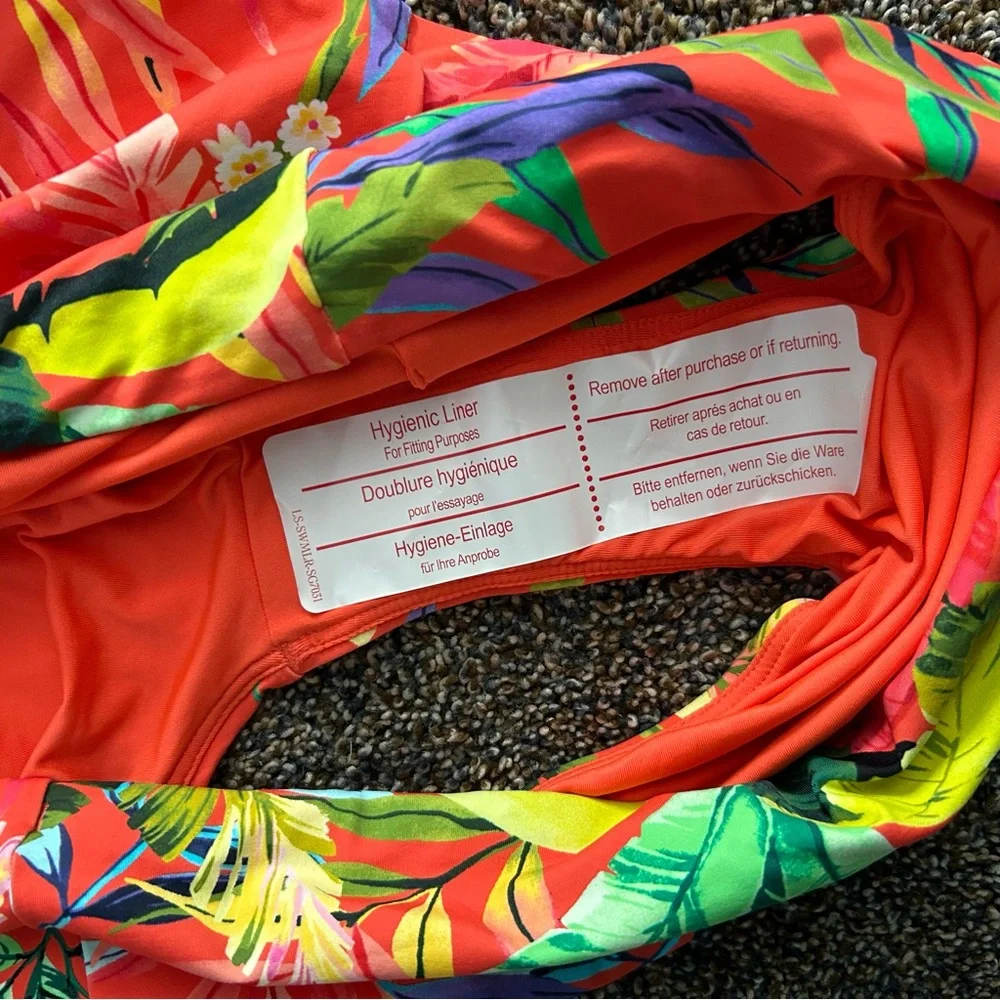 NWT Lands End top 12 bottom 14 orange tropical two piece bikini swimsuit beach